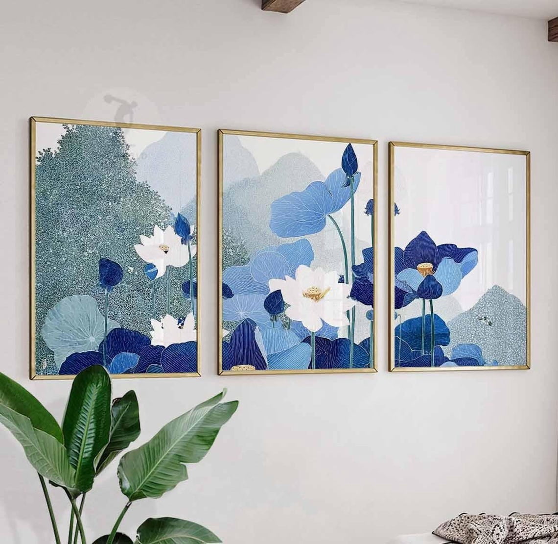 Blue Lotus Wall Art Prints Floral Botanical Modern Nature Inspired ...