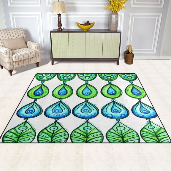 Blue Lotus on Water 63''x48'' Plush Memory Foam Bath Mat, Soft, Absorbent, Non Slip, Durable