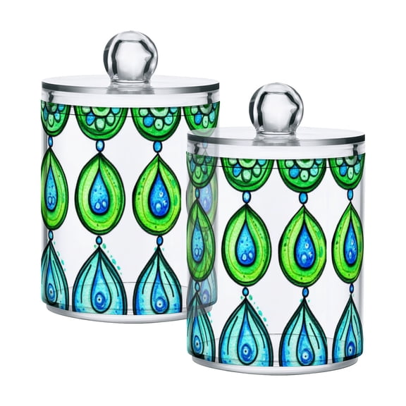 Blue Lotus on Water Cotton Swabs Cans Translucent Plastic Canisters Dustproof Lid for Bathroom Storage