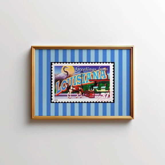 Blue Louisiana Poster, Retro New Orleans Travel Wall Art