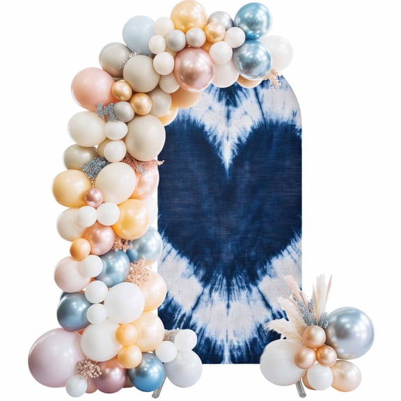 Blue Love Heart Arch Backdrop Cover 7.2x4 Ft, Spandex Wedding Arch Stand Cover, Boho Ethnic Modern Funny Tie Dye Art Round Top Stretch Fitted Background Covers for Birthday Ceremony Party Decor