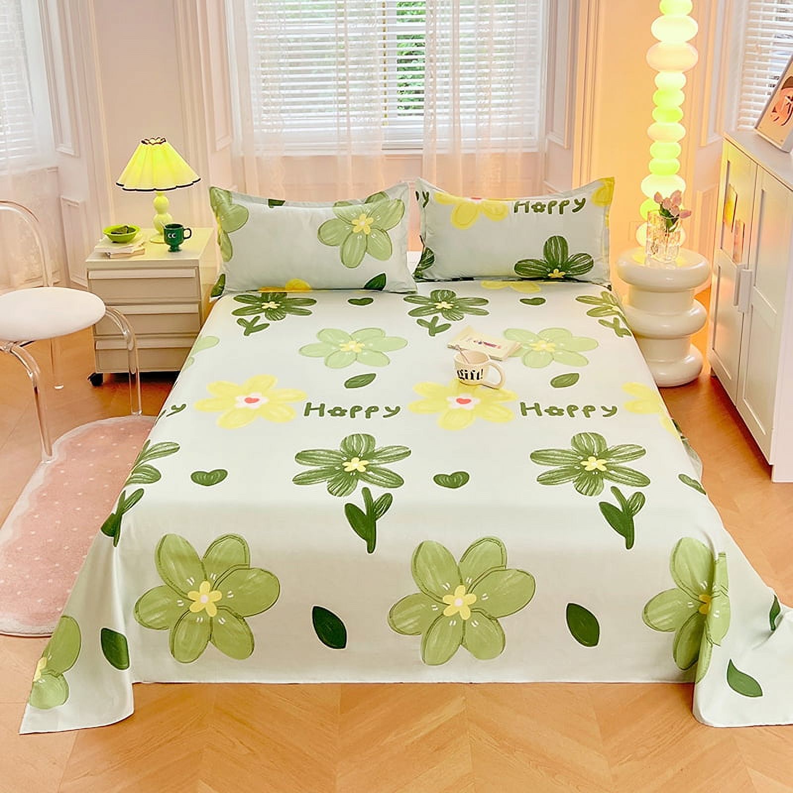 Blue Love Heart Flat Sheet Cute Bear Bed Sheets Soft Bed Linen for Home