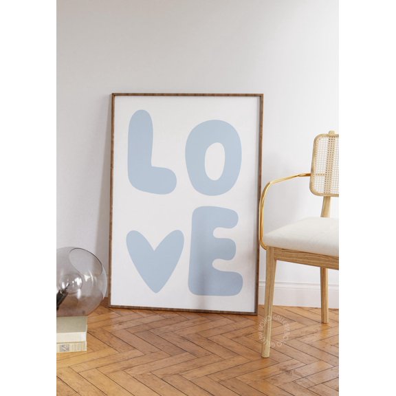 Blue Love Print, Typography Poster, Trendy Wall Art, Retro Type Poster, Blue Art, Aesthetic Room Decor, Able Wall Art, Modern Wall Decor, 8x12 UNFRAMED