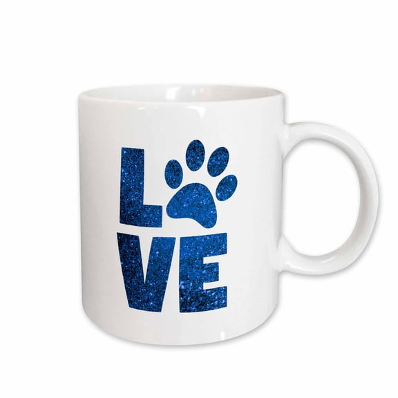3drose, Blue Love Word with Dog Paw, Cat Paw, or Pet Paw, 3drsmm, 11oz Mug