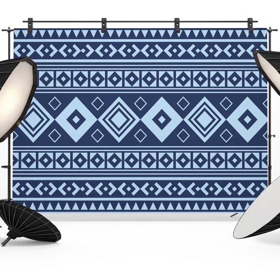 Blue Lozenge Backdrops for Photography, Coastal Geometric Striped Folk Farm Steel Blue Fabric Photo Background Sturdy Studio Props for Photo Studio, Video Recording, Booth & Photoshoot 7x5ft