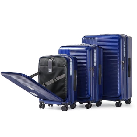 Blue Luggage - Front Opening, TSA Approved Lock, Hardshell Suitcase - Travel in Style and Security