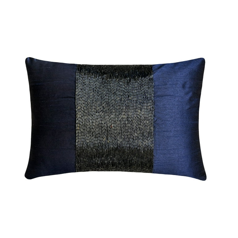 Blue Lumbar Pillow Cover Metallic Beaded Centered Sparkly Lumbar Pillow Cover 12x16 inch 30x40 cm Lumbar Pillow Cover Rectangle Silk Lumbar Pillow Solid Striking Navy Walmart