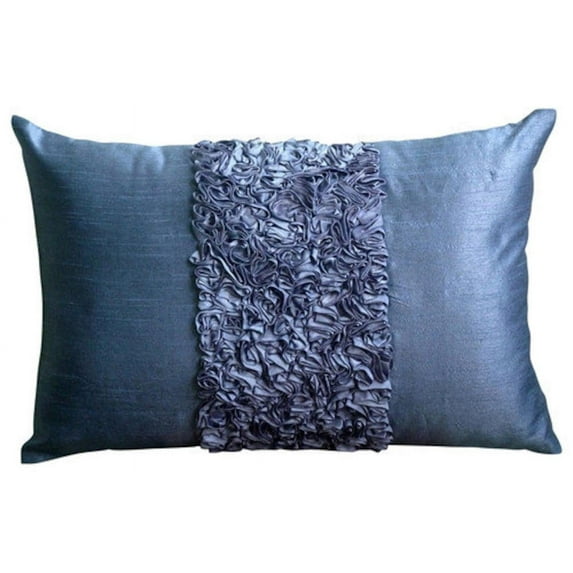 Blue Lumbar Pillow Cover, Textured Ribbon Lumbar Pillow Cover, 12x14 inch (30x35 cm) Lumbar Pillow Cover, Rectangle Silk Lumbar Pillow Cover, Striped Modern Lumbar - Blue Love
