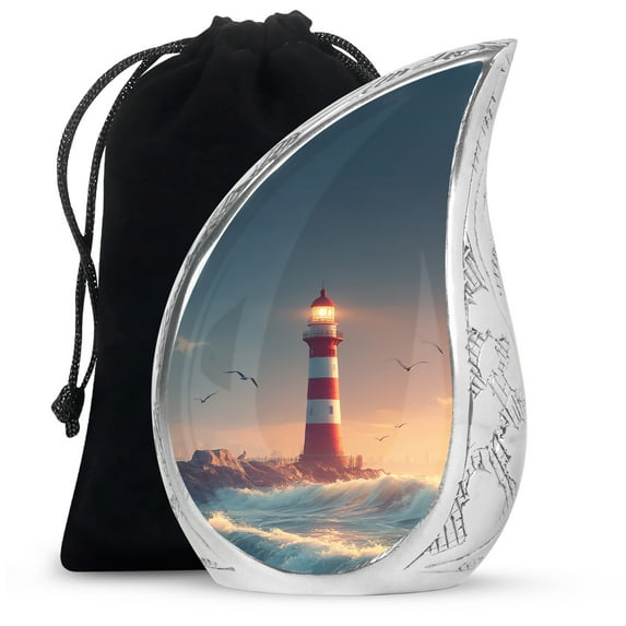 Blue Luminious Light House Urn For Human Ashes Adult Mom & Dad - Large Cremation Urn For Aadult Female Ashes - Decorative Funeral Ashes - 10 Inch
