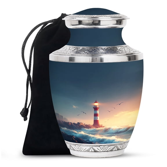 Blue Luminious Light House Urns For Human Ashes Adult Male Large - Cremation urn For Adult Female Ashes - Funeral Memorial Ashes - 10 Inch