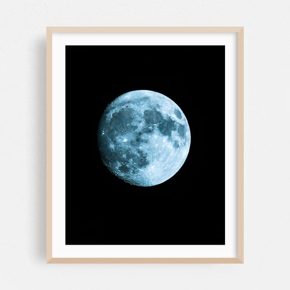 Blue Lunar Glow - Photography Moon Night Sky Astronomy Space Cosmic Stars Mystical Oak Framed Wall Art Print 6 x 8 inches