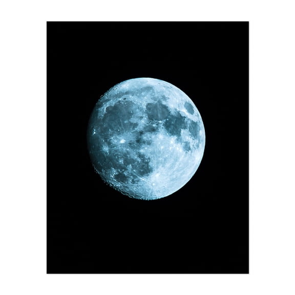 Blue Lunar Glow - Photography Moon Night Sky Astronomy Space Cosmic Stars Mystical Unframed Wall Art Print 6 x 8 inches