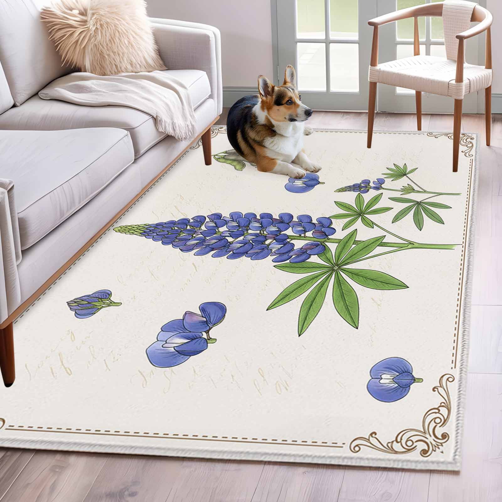 Desk Area Rug Blue Lupins 2.7'x5' Rug for Office Desk Chair Area Small Bedroom ...