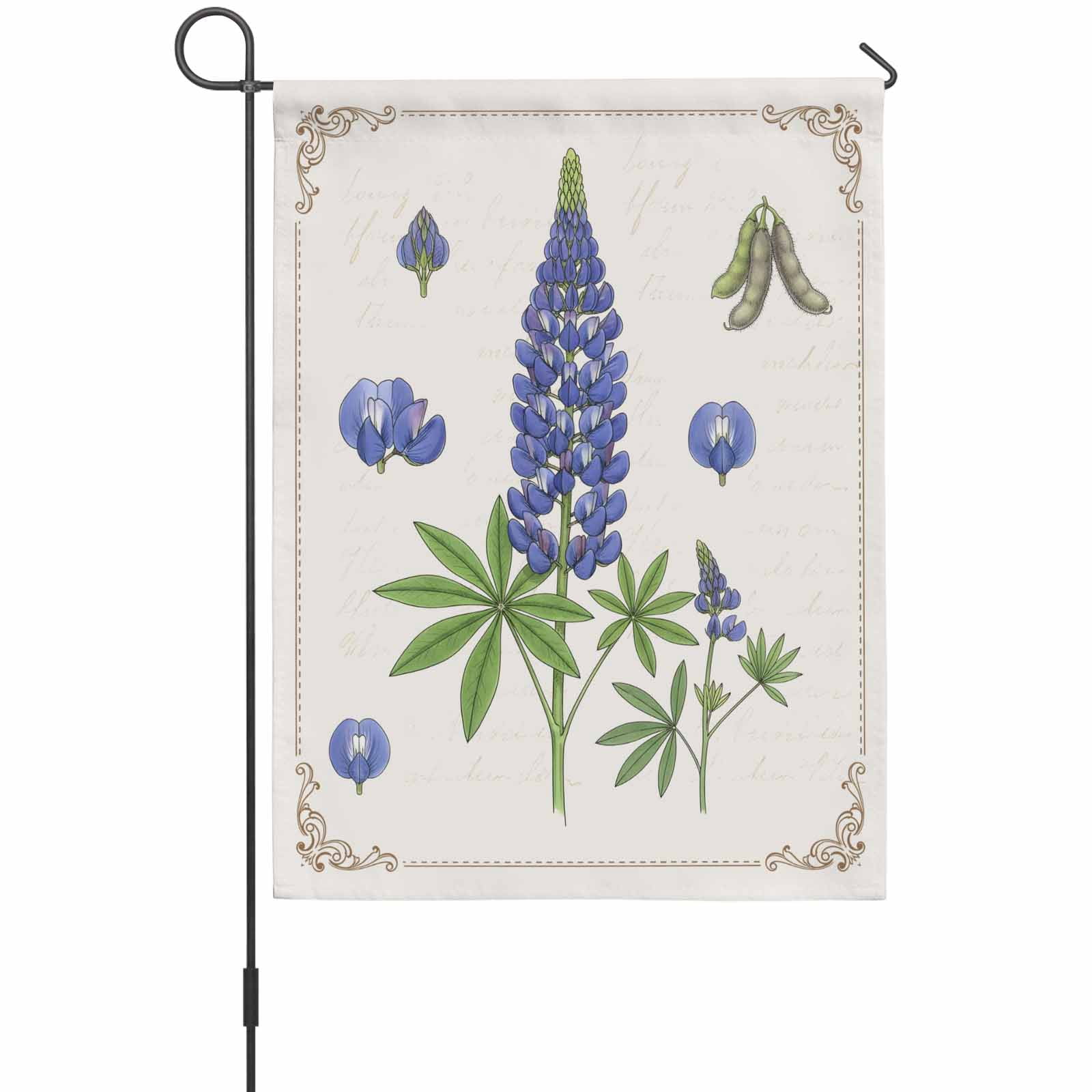 Blue Lupins House Flag 28 x 40 Inches, Country Pastoral Watercolor Flowers Green Leaf Weather Proof Outdoor Patio Flags Double Sided Small House Decoration for Yard Lawn Outside Home