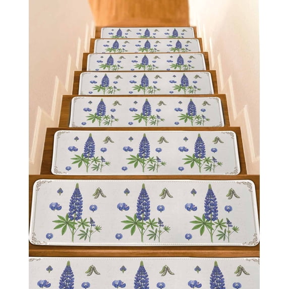 Blue Lupins Stair Treads Country Pastoral Watercolor Flowers Green Leaf ...