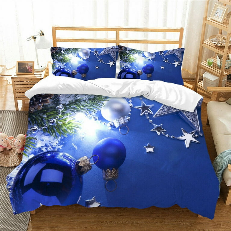 Blue Luxury Comforter Cover Set Modern Merry Christmas Bedding Cover Suit Washable Full 80 x90 Walmart
