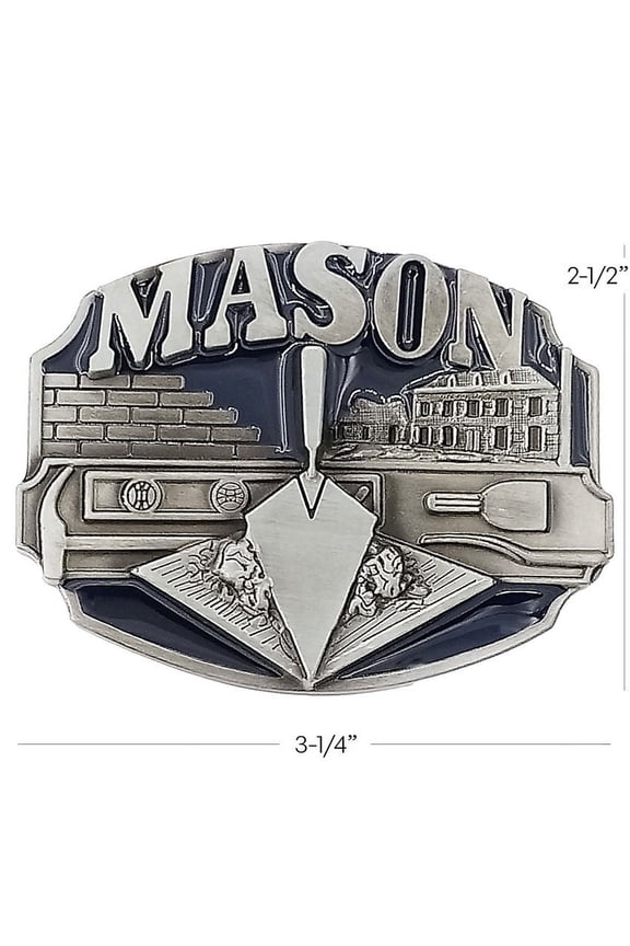Blue MASON Belt Buckle Masonic Symbols Trovel Trowel Brick Building Stonecrafters