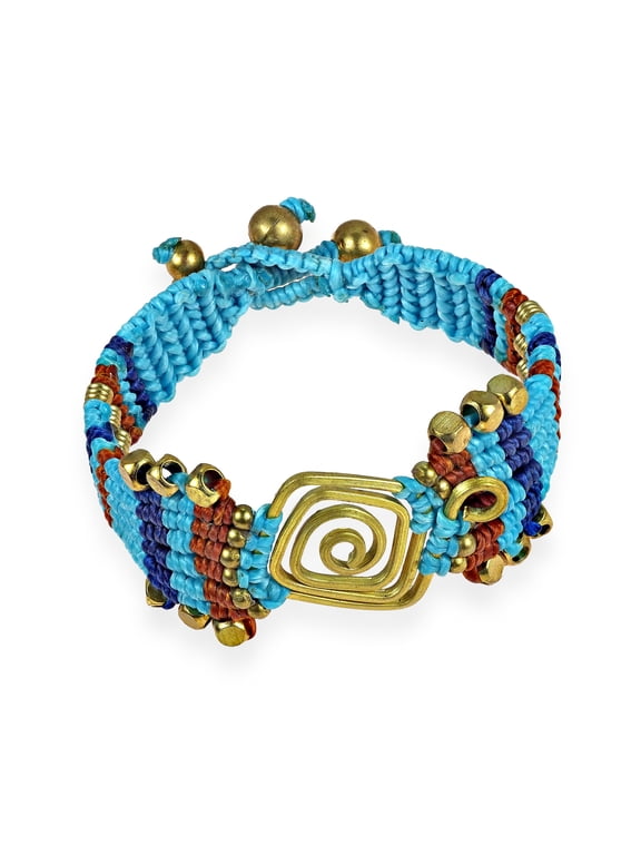 Blue Macrame Art Deco Brass Handmade Bracelet