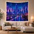 thumbnail image 1 of Blue and Magenta Neon City Across Reflective Water, Serene Digital Art for Cityscape Fans, Urban Wall Art, Housewarming Gift, Tapestry Wall Hanging for Bedroom and Studio, 1 of 7