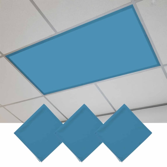 Blue Magnetic Fluorescent Light Covers for Ceiling Lights 2 x 4 Feet, Modern Pure Wave Ride Office Classroom Kitchen Drop Ceiling Light Covers Lighting Filters Shade Panel 3 Packs