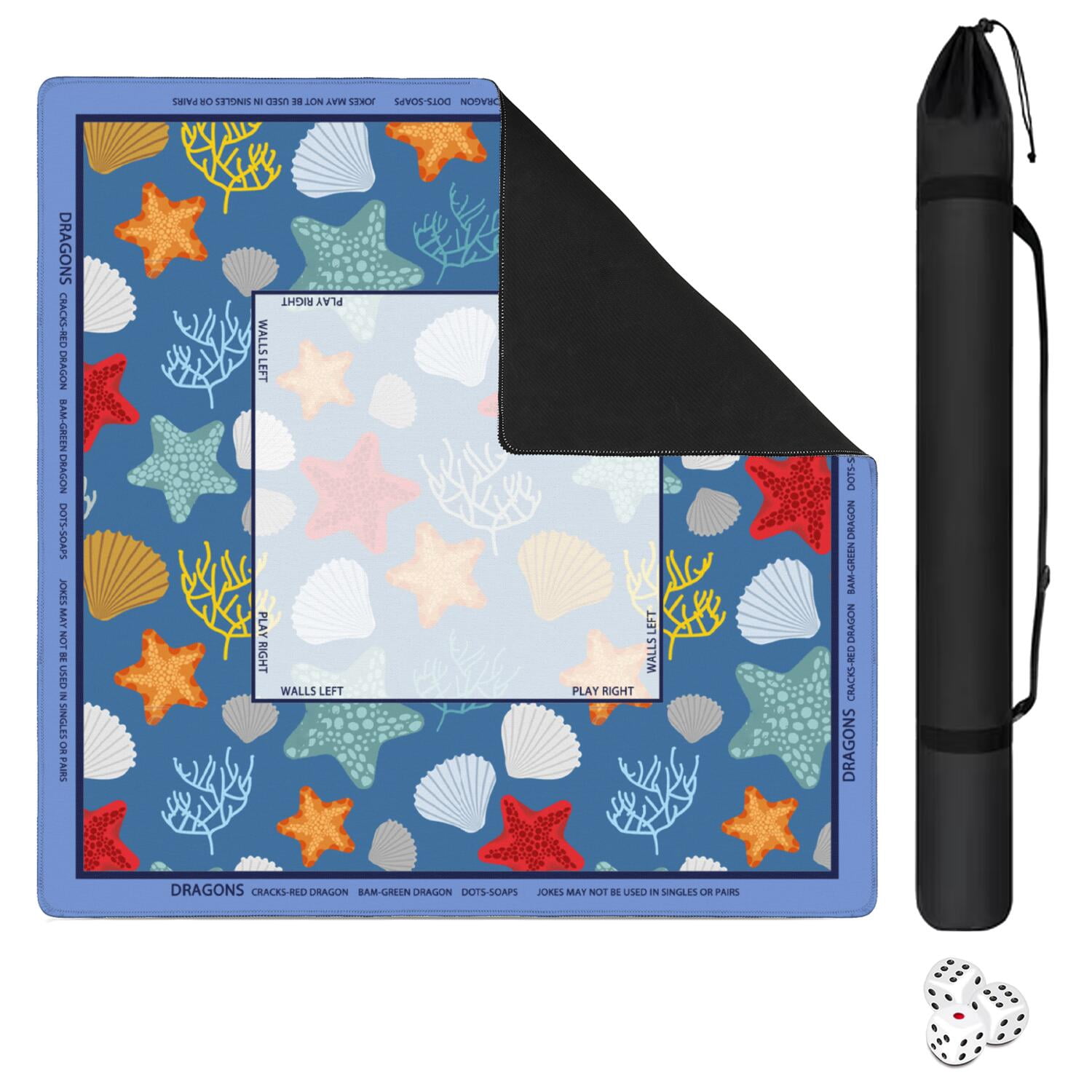 Blue Mahjong Mat with Rules, 31.5*31.5in Anti Slip American Mahjong Mat for Table, Noise Reduction, Neoprene Mah jongg Mats with Carrying Bag & 3 Dices, Mahjong Set Gift, Board Tile Games Mats