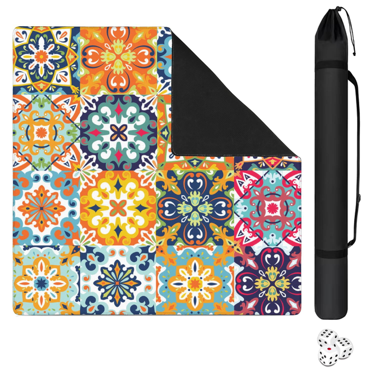 Blue Mahjong Mat for Table, 31.5*31.5in Anti Slip American Mahjong Table Cloth, Noise Reduction, Neoprene Mah jongg Mat with Carrying Bag & 3 Dices, Mahjong Accessories Gift for Board Tile Games Mats