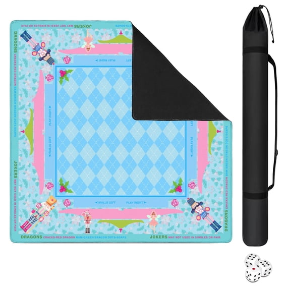 Blue Mahjong Mat for Table, 31.5*31.5in Anti Slip American Mahjong Table Cloth, Noise Reduction, Neoprene Mah jongg Mat with Carrying Bag & 3 Dices, Mahjong Accessories Gift for Board Tile Games Mats