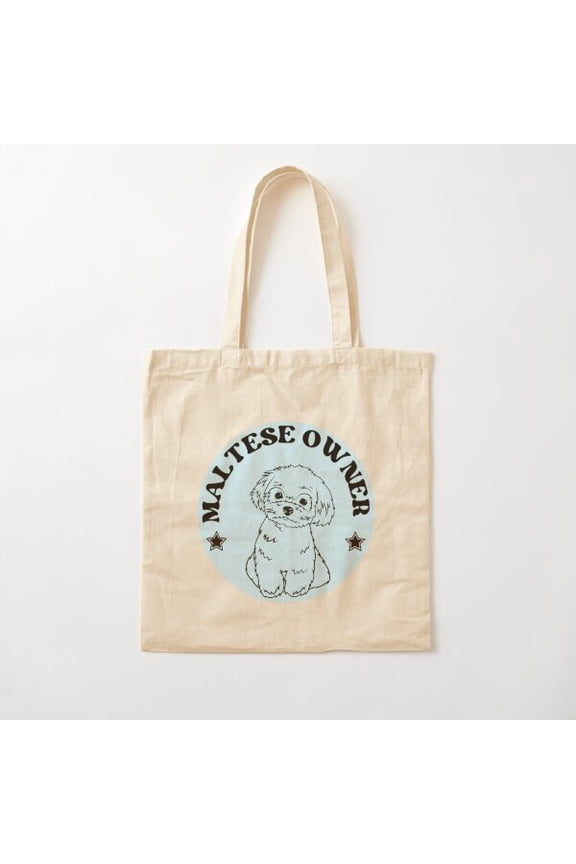 Blue Maltese Owner Design Canvas Tote Bags, Reusable Shopping Bag