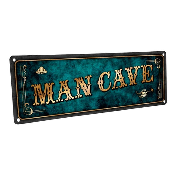 Blue Man Cave 4"x12" Metal Sign, Wall Décor for Mancave, Den, and Gameroom