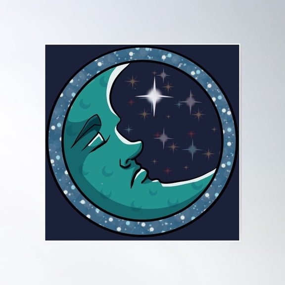 Blue Man Face Crescent Moon Poster Wall Art, Modern Wall Decor, 16x16 UNFRAMED
