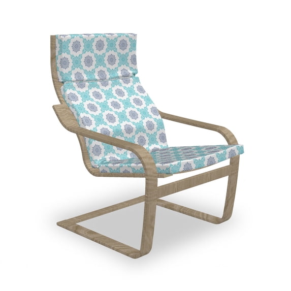 Blue Mandala Armchair Pad and Slipcover, Floral Motifs Bohemian Abstract Pattern, 1 Piece Soft Cushion Replacement with Removable Cover, Pale Blue Slate Blue, by Ambesonne