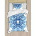 thumbnail image 1 of Blue Mandala Duvet Cover Set, Pointy Petals Ornament Ethnic Floral on Plain Background, Decorative 2 Piece Bedding Set with 1 Pillow Shams, Twin Size, Azure Blue Deep Sky Blue, by Ambesonne, 1 of 3