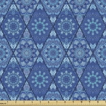 Blue Mandala Fabric by the Yard, Diamond Line Rhombus Pattern Geometrical Floral and Boho, Upholstery Fabric for Dining Chairs Home Decor Accents, 10 Yards, Royal Blue Lavender by Ambesonne