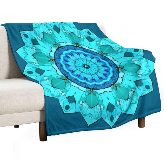 Blue Mandala Floral Design Blanket Soft Cozy Flannel Blanket for man women