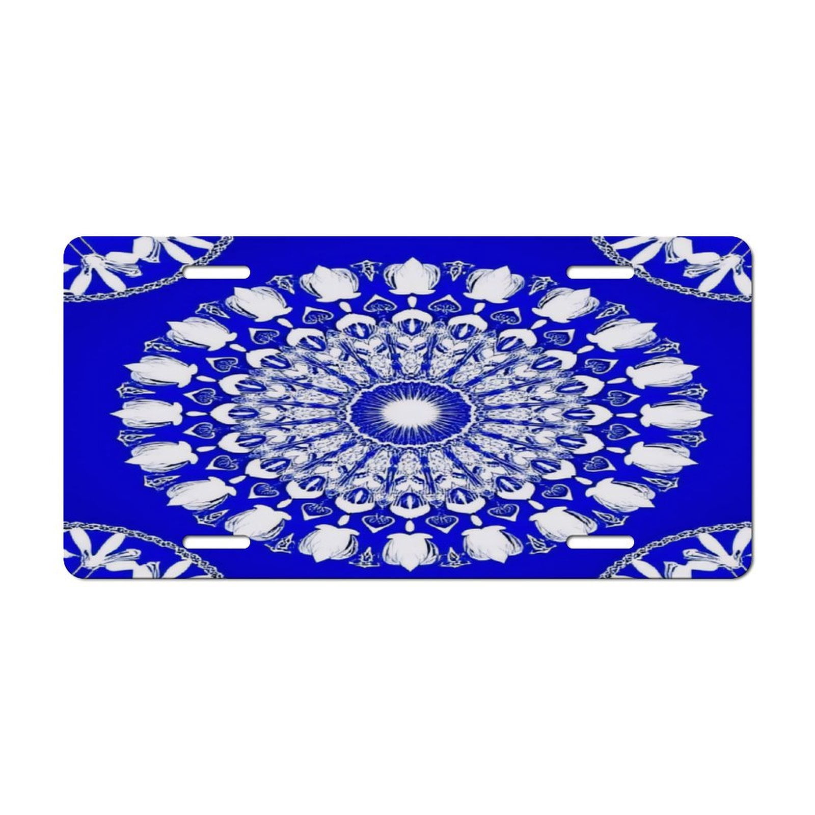 Blue Mandala Floral Pattern Car Decorative Front License Plate,Vanity