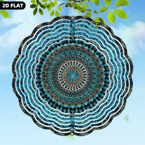 Blue Mandala Flower Garden Wind Spinner 3D Metal Wind Chimes Decoration Ourdoor Chimes for Door Window Balconie Bedroom 9.8 in