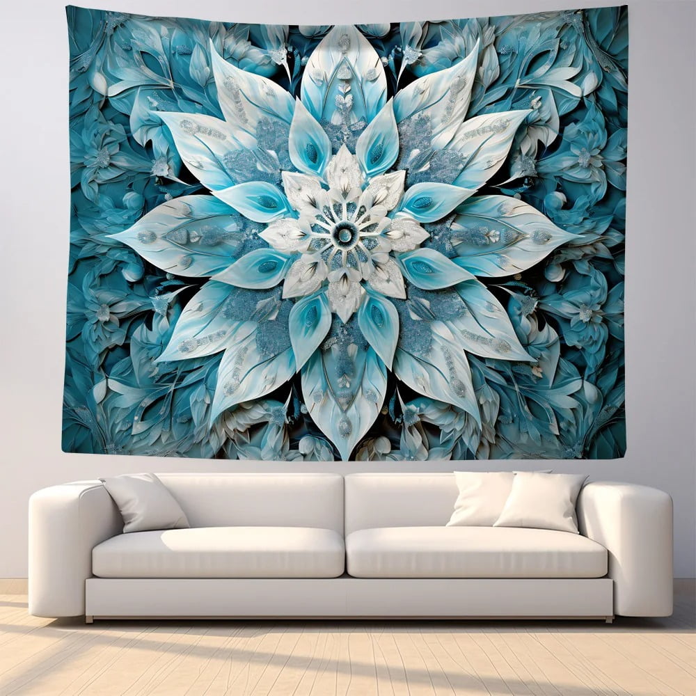 Blue Mandala Flower Pattern Hanging Cloth Home Wall Decoration Tapestry