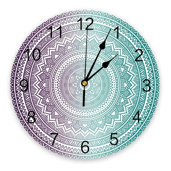 Blue Mandala Flowers Decorative Round Wall Clock Arabic Numerals Design Non Ticking Wall Clock Large For Bedrooms Bathroom(12 Inch)