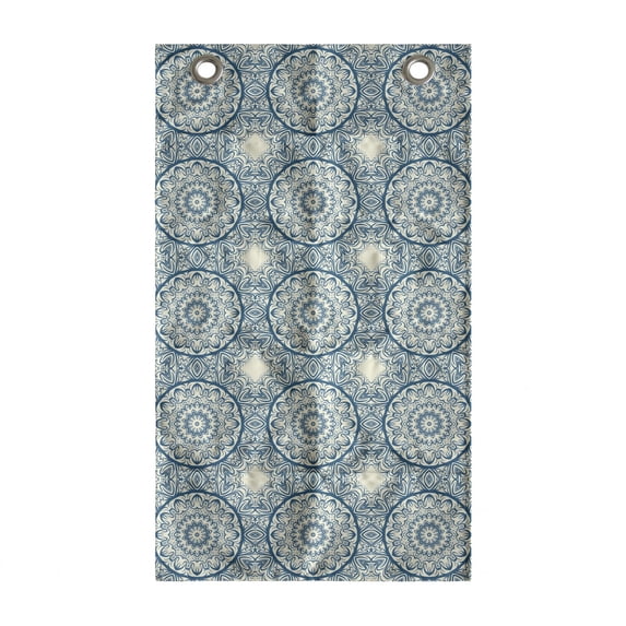 Blue Mandala Hanging Pocket Organizer, Repetitive Abstract Oriental Floral Inspired Intricate Motifs Pattern, Printed Polyester Storage Bag with Pockets, 21" x 31", Ivory and Sea Blue