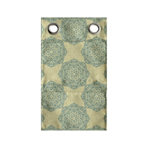 Blue Mandala Hanging Pocket Organizer, Repetitive Flower Ornaments Eastern Motifs Detailed Illustration, Printed Polyester Storage Bag with Pockets, 9" x 16", Laurel Green and Cream