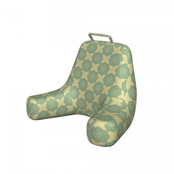 Blue Mandala Reading Pillow Cover, Repetitive Flower Ornaments Eastern Motifs Detailed Illustration, Unstuffed Printed Bed Rest Case from Soft Fabric, XL Size, Laurel Green and Cream, by Ambesonne