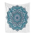 thumbnail image 1 of Blue Mandala Soft Flannel Fleece Throw Blanket, Hand-drawn Oriental Eastern Motif Curly Elements, Cozy Plush for Indoor and Outdoor Use, 50" x 60", Jade Green Dark Teal, by Ambesonne, 1 of 5