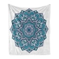 thumbnail image 1 of Blue Mandala Soft Flannel Fleece Throw Blanket, Hand-drawn Oriental Eastern Motif Curly Elements, Cozy Plush for Indoor and Outdoor Use, 70" x 90", Jade Green Dark Teal, by Ambesonne, 1 of 5