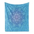 thumbnail image 1 of Blue Mandala Soft Flannel Fleece Throw Blanket, Psychedelic Pattern in Abstract Style with Curly Lines and Waves, Cozy Plush for Indoor and Outdoor Use, 60" x 80", Aqua Blue and White, by Ambesonne, 1 of 6