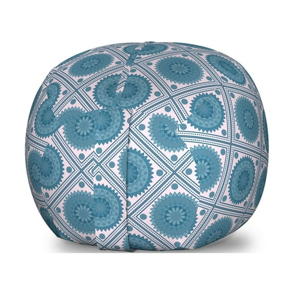 Blue Mandala Storage Toy Bag Chair, Geometric Rhombus Checkered Pattern with Floral Motifs and Dots Inside, Stuffed Animal Organizer Washable Bag, Small Size, Blue Pale Pink, by Ambesonne