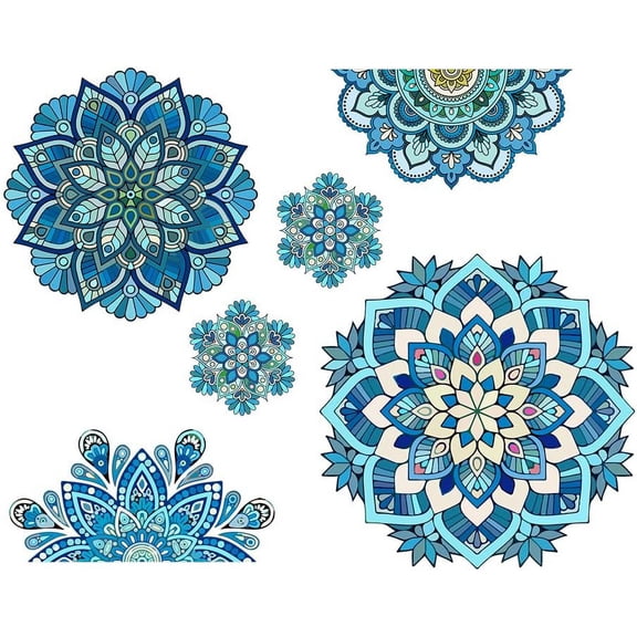 Blue Mandala Wall Decor Vinyl Wall Sticker Boho Mandala Pattern Home Decor Wallpaper Stickers Decoration for Bedroom Living Room Bedroom Room Decoration diy