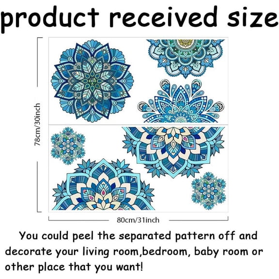 Blue Mandala Wall Decor Vinyl Wall Sticker Boho Mandala Pattern Home Decor Wallpaper Stickers Yoga Decoration