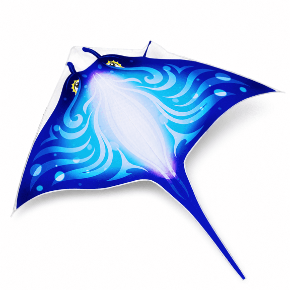 Blue Manta Ray Devil Fish Kite, 58 Inch Easy to Fly Beach Kite for Adults and