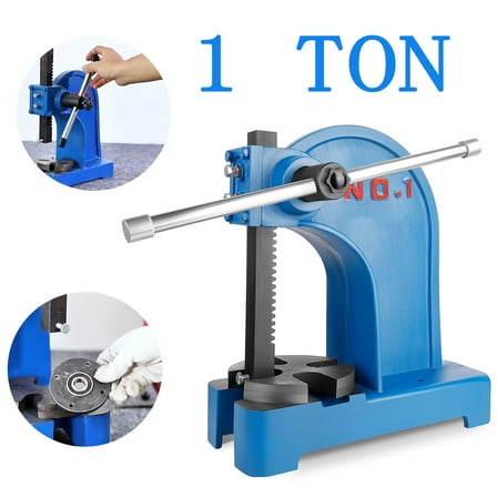 Blue Manual Press Tool, Single-Lever Arbor Press, Punch Operation, 1 Ton High Force, Cast Iron, 5.5in Work Height, with Robust, Combination, Punch Holes
