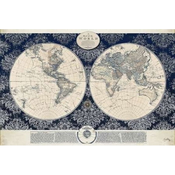 Blue Map of the World Poster Print by Elizabeth Medley (24 x 36)